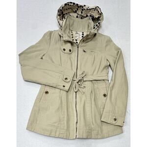 Vintage Tulle Anthropology Cotton Women’s Jacket Hooded Canvas Khaki Career EUC